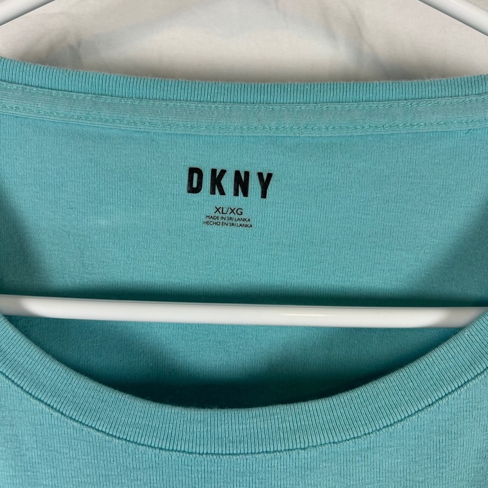 DKNY Womens XL Aqua Blue Short Sleeve Crewneck T-Shirt Cotton Blend Tee - Picture 3 of 4